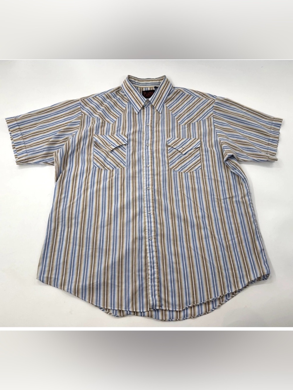 Plains Western Wear Pearl Snap Shirt Mens XL Short Sleeve Stripe Ranch Retro 90s
